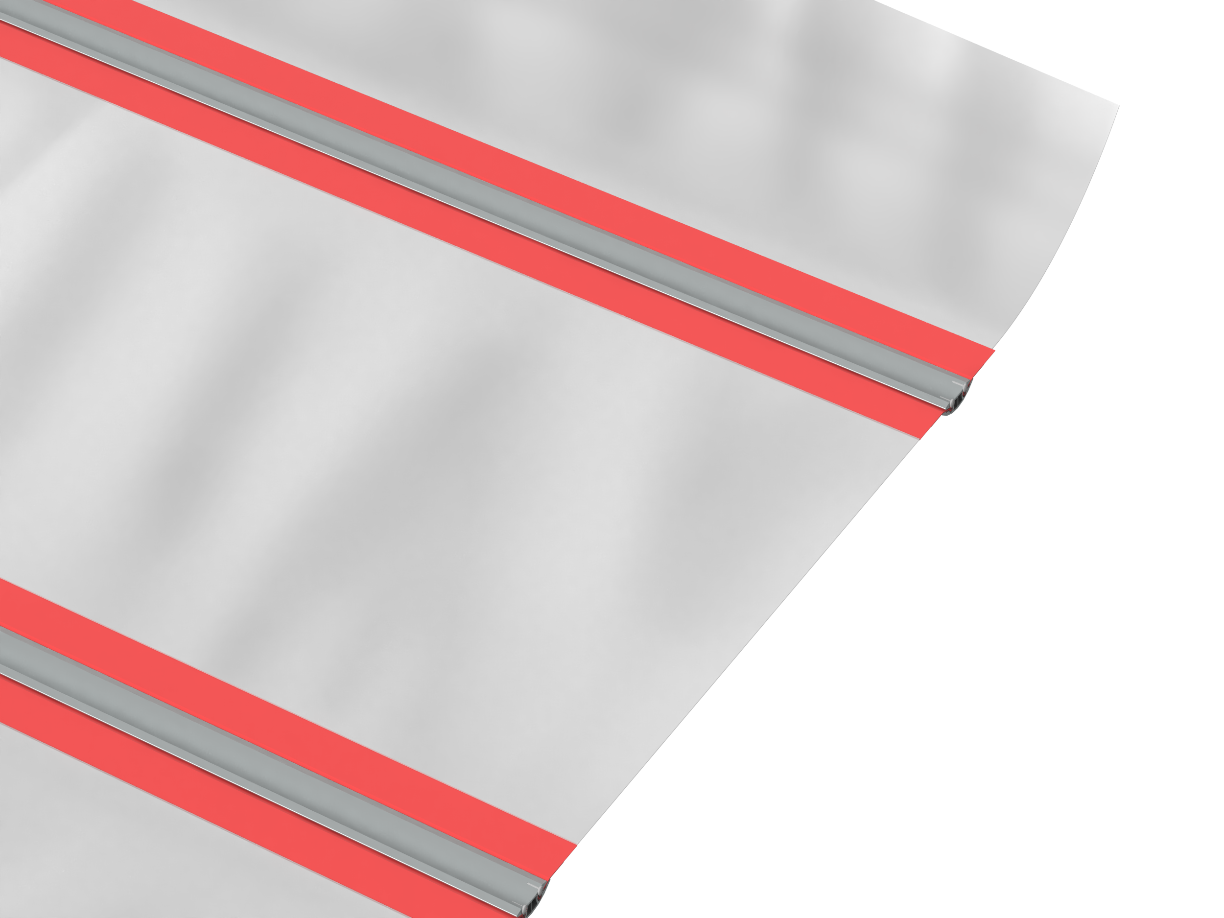 Полотно – непрозрачный армированный ПВХ плотностью 900–1 200 г/м²  с алюминиевыми разделяющими профилями.